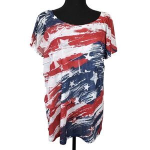 INDIGO SOUL Ruffle Flag Top Red White And Blue Short Sleeve